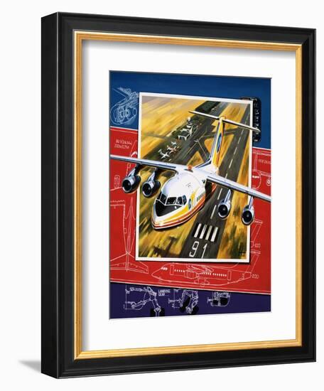 Unidentified Aircraft Taking Off from Runway over a Blueprint Design-Wilf Hardy-Framed Giclee Print