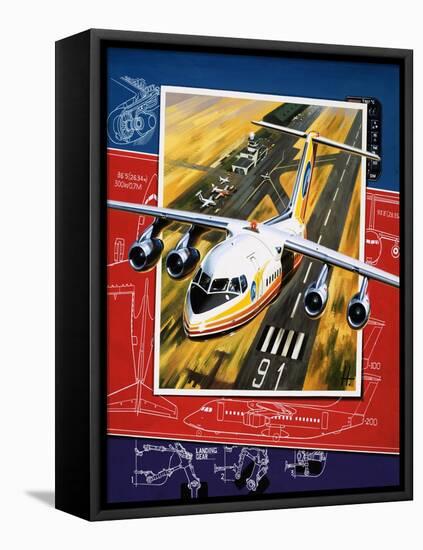 Unidentified Aircraft Taking Off from Runway over a Blueprint Design-Wilf Hardy-Framed Premier Image Canvas