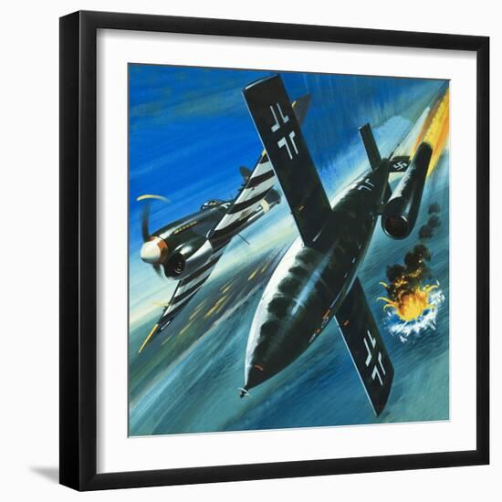 Unidentified British Aircraft Attacking a German V1 Rocket-Wilf Hardy-Framed Giclee Print
