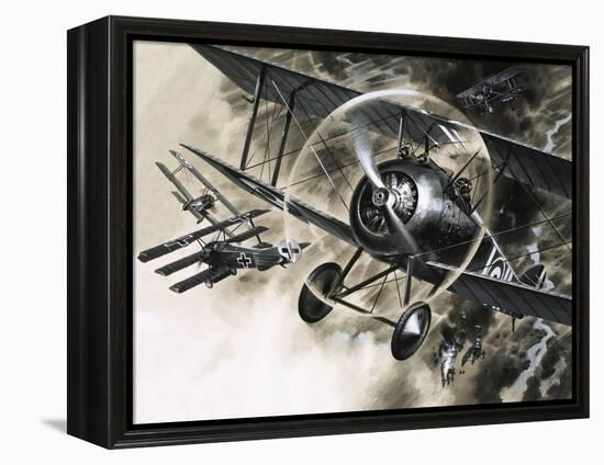 Unidentified Dog Fight Between British Biplanes and a German Triplane-Wilf Hardy-Framed Premier Image Canvas