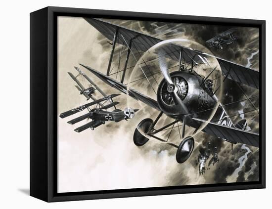 Unidentified Dog Fight Between British Biplanes and a German Triplane-Wilf Hardy-Framed Premier Image Canvas