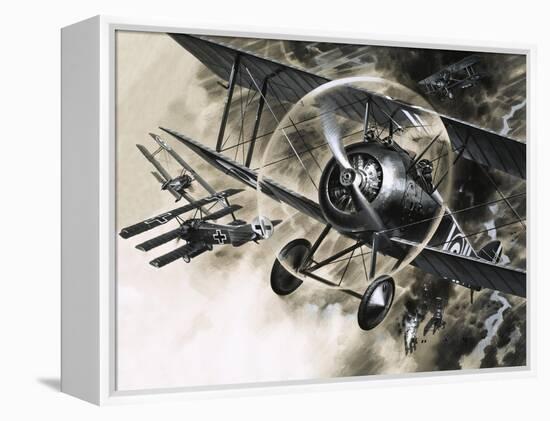 Unidentified Dog Fight Between British Biplanes and a German Triplane-Wilf Hardy-Framed Premier Image Canvas