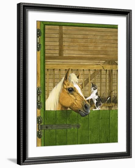 Unidentified Horse and Playful Kitten-null-Framed Giclee Print