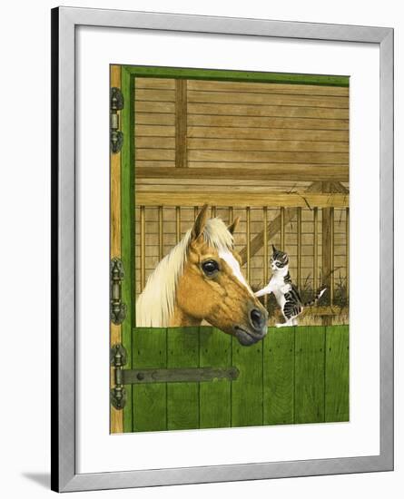 Unidentified Horse and Playful Kitten-null-Framed Giclee Print