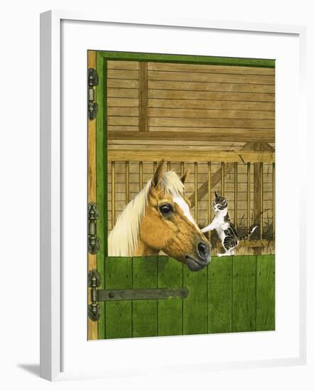 Unidentified Horse and Playful Kitten-null-Framed Giclee Print