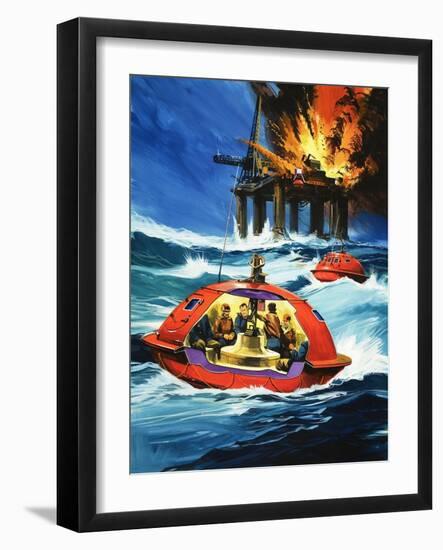 Unidentified Liferaft Escaping Explosion on Oil Rig-Wilf Hardy-Framed Giclee Print