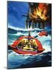 Unidentified Liferaft Escaping Explosion on Oil Rig-Wilf Hardy-Mounted Giclee Print