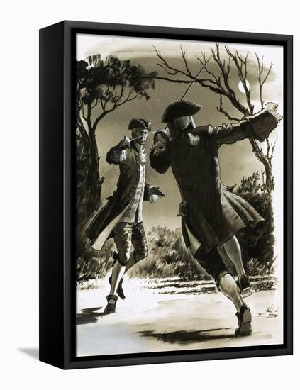 Unidentified Men Duelling with Swords in Moonlight-John Millar Watt-Framed Premier Image Canvas