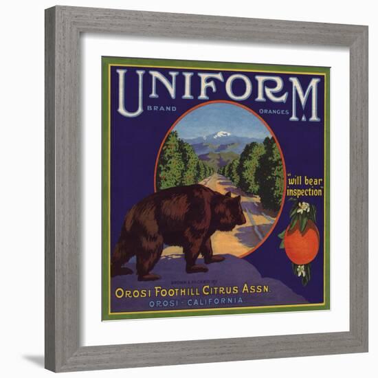 Uniform Brand - Orosi, California - Citrus Crate Label-Lantern Press-Framed Art Print