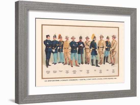 Uniforms: 4 Cavalry, 2 Engineers, 1 Hospital, 2 Staff, 2 Signal Corps, 1899-Arthur Wagner-Framed Art Print