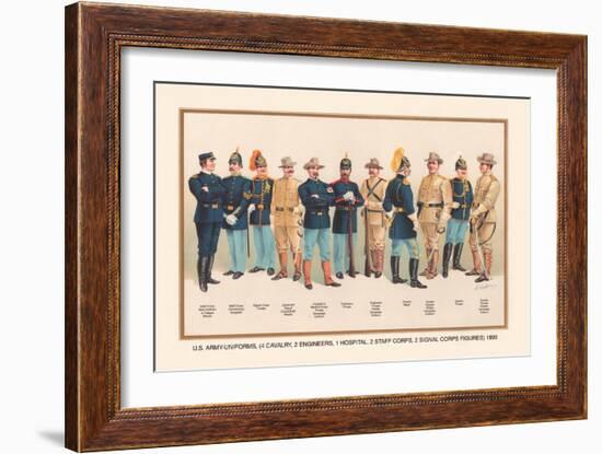 Uniforms: 4 Cavalry, 2 Engineers, 1 Hospital, 2 Staff, 2 Signal Corps, 1899-Arthur Wagner-Framed Art Print