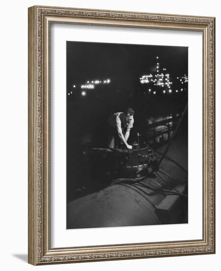 Union Carbide Company Employee Loading Tank Cars with Butadiene-Ralph Morse-Framed Photographic Print