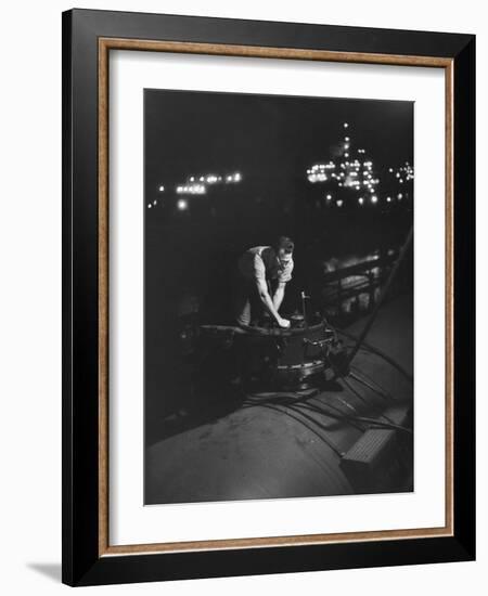 Union Carbide Company Employee Loading Tank Cars with Butadiene-Ralph Morse-Framed Photographic Print