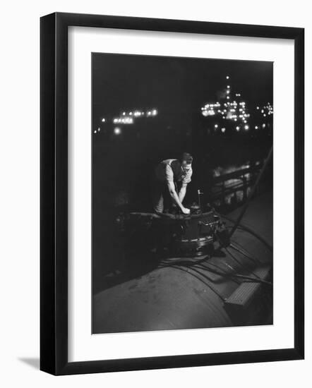 Union Carbide Company Employee Loading Tank Cars with Butadiene-Ralph Morse-Framed Photographic Print