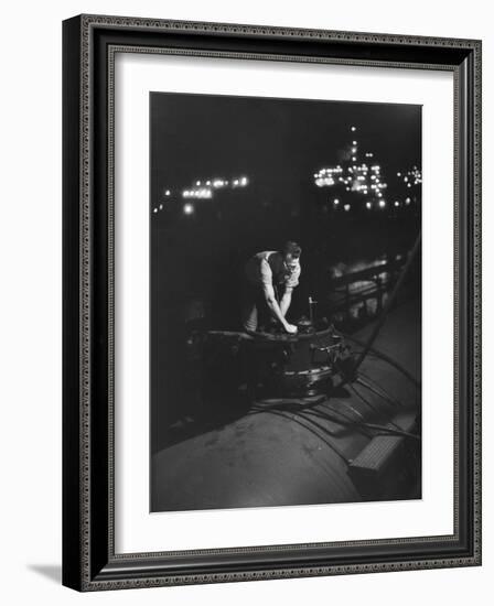 Union Carbide Company Employee Loading Tank Cars with Butadiene-Ralph Morse-Framed Photographic Print