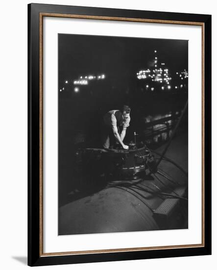 Union Carbide Company Employee Loading Tank Cars with Butadiene-Ralph Morse-Framed Photographic Print