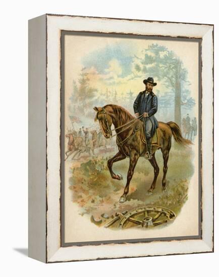 Union General Ulysses S. Grant on Horseback on a Civil War Battlefield-null-Framed Premier Image Canvas