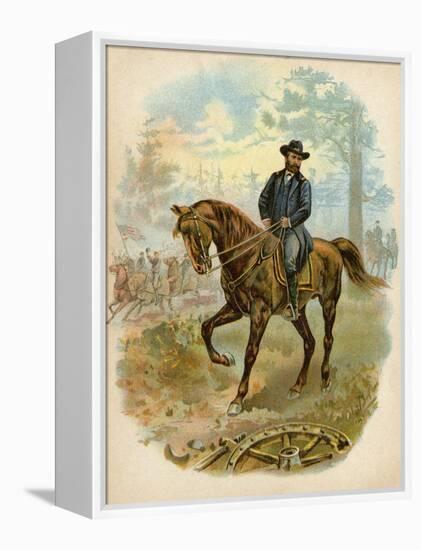 Union General Ulysses S. Grant on Horseback on a Civil War Battlefield-null-Framed Premier Image Canvas