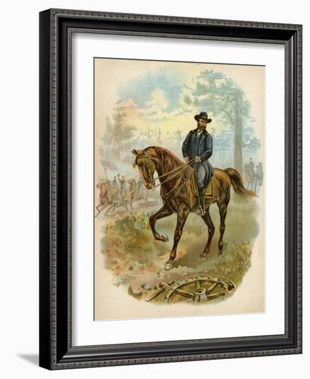 Union General Ulysses S. Grant on Horseback on a Civil War Battlefield-null-Framed Giclee Print