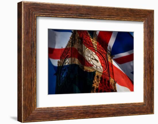 Union Jack Flag and Iconic Big Ben at the Palace of Westminster, London - the UK Prepares for New E-melis-Framed Photographic Print