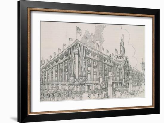 Union Jack Flags Flying from Selfridge's Department Store-English Photographer-Framed Giclee Print