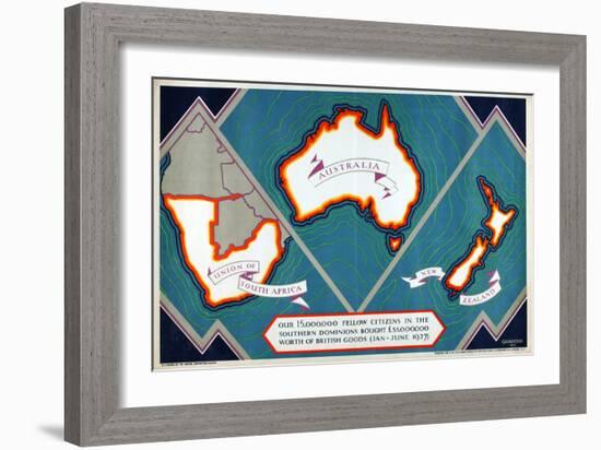 Union of South Africa, Australia, New Zealand, from the Series 'Where Our Exports Go', 1927-William Grimmond-Framed Giclee Print