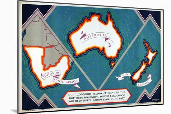 Union of South Africa, Australia, New Zealand, from the Series 'Where Our Exports Go', 1927-William Grimmond-Mounted Giclee Print