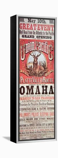 Union Pacific Railroad Poster Advertising First Transcontinental Railroad Across the USA, c.1869-null-Framed Premier Image Canvas