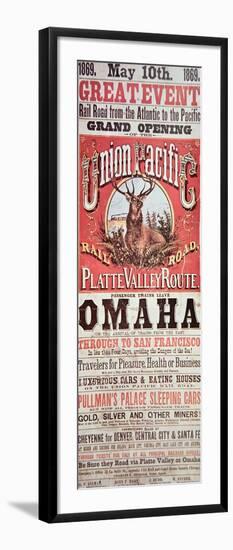 Union Pacific Railroad Poster Advertising First Transcontinental Railroad Across the USA, c.1869-null-Framed Giclee Print