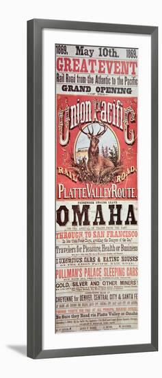 Union Pacific Railroad Poster Advertising First Transcontinental Railroad Across the USA, c.1869-null-Framed Giclee Print