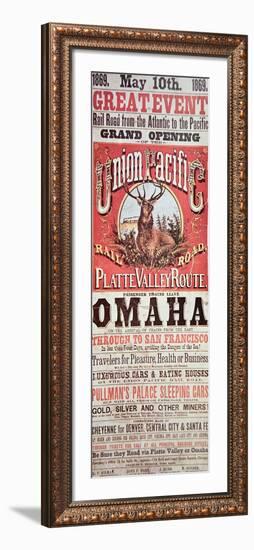 Union Pacific Railroad Poster Advertising First Transcontinental Railroad Across the USA, c.1869-null-Framed Giclee Print