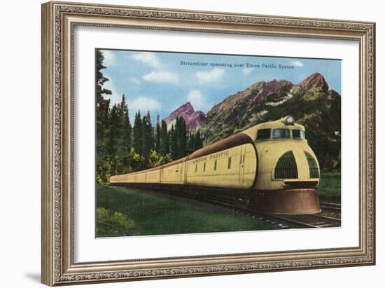 Union Pacific Streamliner Passing Mountains-Lantern Press-Framed Art Print