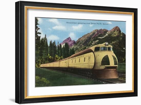 Union Pacific Streamliner Passing Mountains-Lantern Press-Framed Art Print