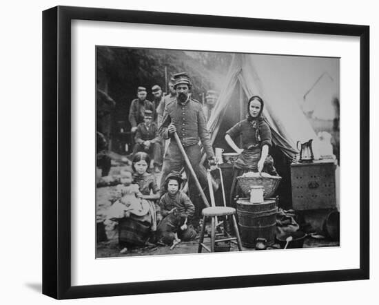 Union Soldier of 31st Pennsylvania Regiment with Family in Camp Slocum, Near Washington D.C., 1862-Mathew Brady-Framed Photographic Print