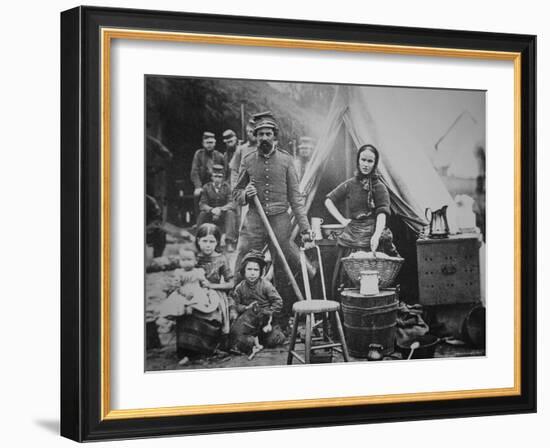 Union Soldier of 31st Pennsylvania Regiment with Family in Camp Slocum, Near Washington D.C., 1862-Mathew Brady-Framed Photographic Print