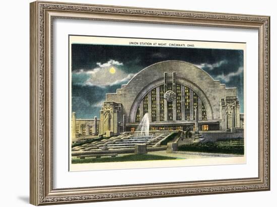 Union Station at Night, Cincinnati, Ohio--Framed Art Print