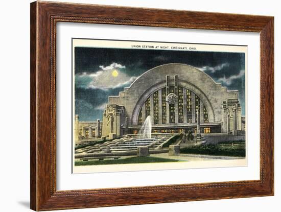 Union Station at Night, Cincinnati, Ohio--Framed Art Print