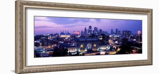 Union Station at Sunset with City Skyline in Background, Kansas City, Missouri, USA 2012-null-Framed Photographic Print