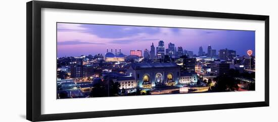 Union Station at Sunset with City Skyline in Background, Kansas City, Missouri, USA 2012-null-Framed Photographic Print