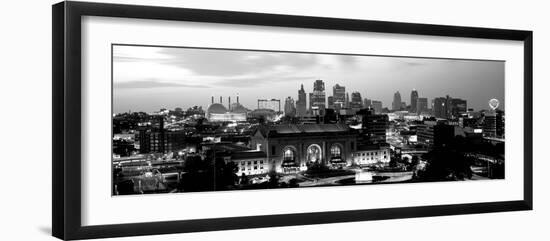 Union Station at Sunset with City Skyline in Background, Kansas City, Missouri, USA-null-Framed Photographic Print