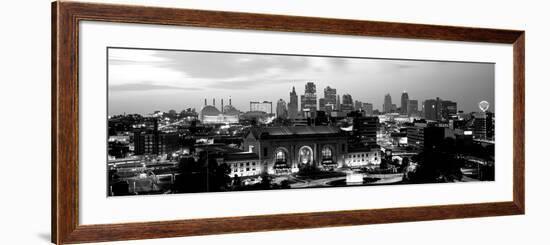Union Station at Sunset with City Skyline in Background, Kansas City, Missouri, USA-null-Framed Photographic Print