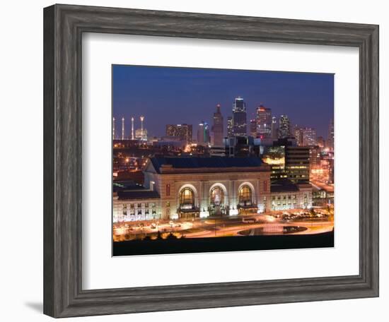 Union Station (b.1914) and Kansas City Skyline, Missouri, USA-Walter Bibikow-Framed Photographic Print