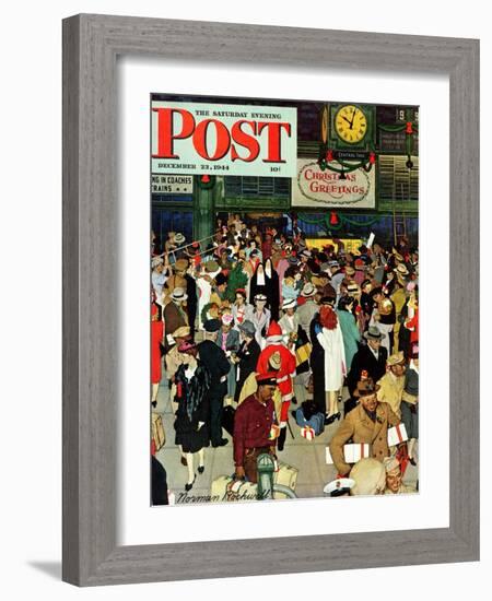 "Union Train Station, Chicago, Christmas" Saturday Evening Post Cover, December 23,1944-Norman Rockwell-Framed Giclee Print