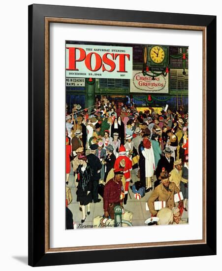 "Union Train Station, Chicago, Christmas" Saturday Evening Post Cover, December 23,1944-Norman Rockwell-Framed Giclee Print