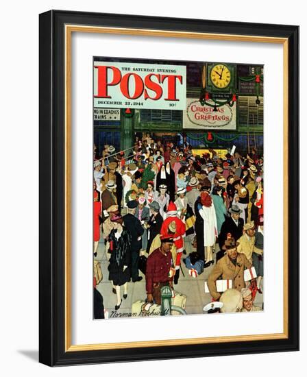 "Union Train Station, Chicago, Christmas" Saturday Evening Post Cover, December 23,1944-Norman Rockwell-Framed Giclee Print