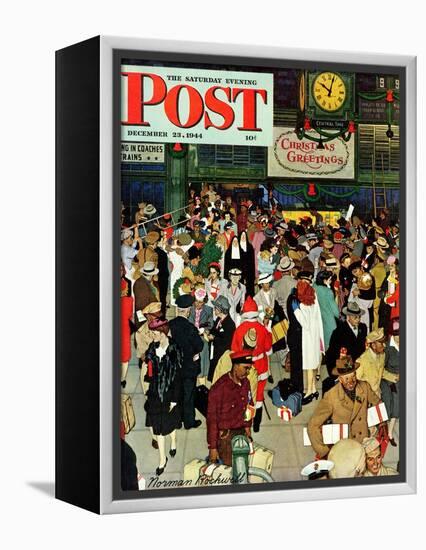 "Union Train Station, Chicago, Christmas" Saturday Evening Post Cover, December 23,1944-Norman Rockwell-Framed Premier Image Canvas