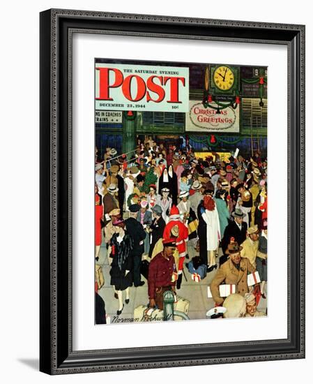 "Union Train Station, Chicago, Christmas" Saturday Evening Post Cover, December 23,1944-Norman Rockwell-Framed Premium Giclee Print