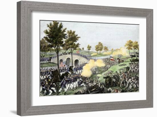 Union Troops Battling Their Way across Burnside Bridge in the Battle of Antietam-null-Framed Giclee Print