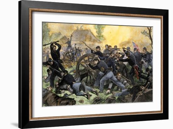 Union Troops under General Ulysses S. Grant Recapturing Artillery during the Battle of Shiloh-null-Framed Giclee Print