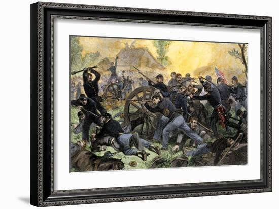 Union Troops under General Ulysses S. Grant Recapturing Artillery during the Battle of Shiloh-null-Framed Giclee Print